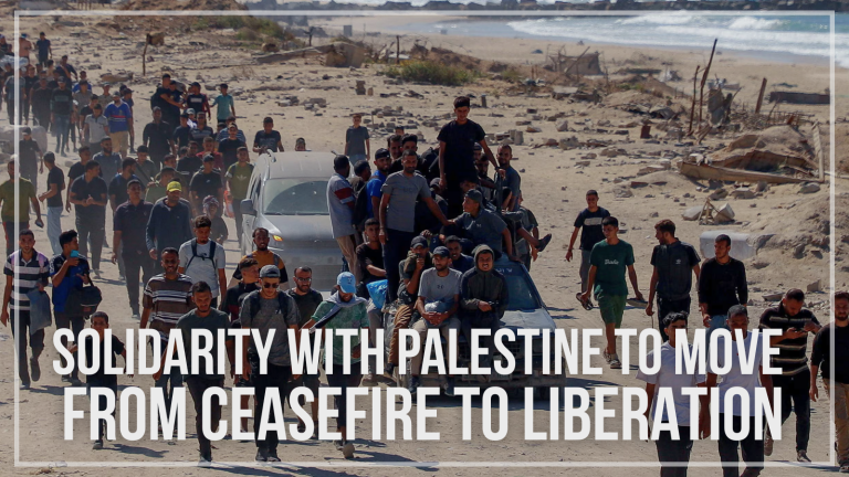 Continue to build solidarity with Palestine to move from ceasefire to liberation